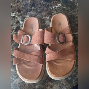 Born Suede Buckle Slide Sandals - Tan